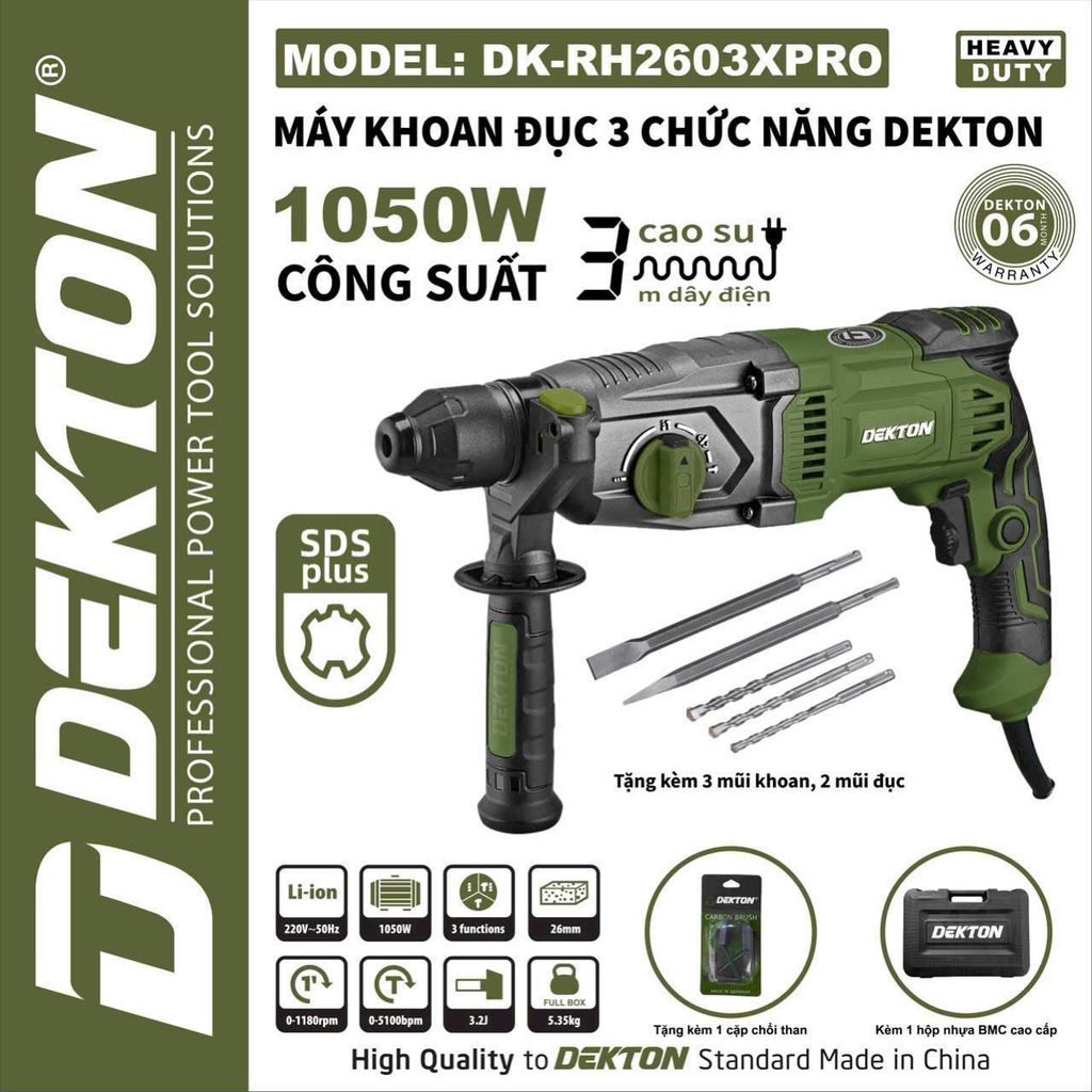 Máy Khoan Đục Bê Tông Dekton DK-RH2603XPRO 1050W SDS Plus