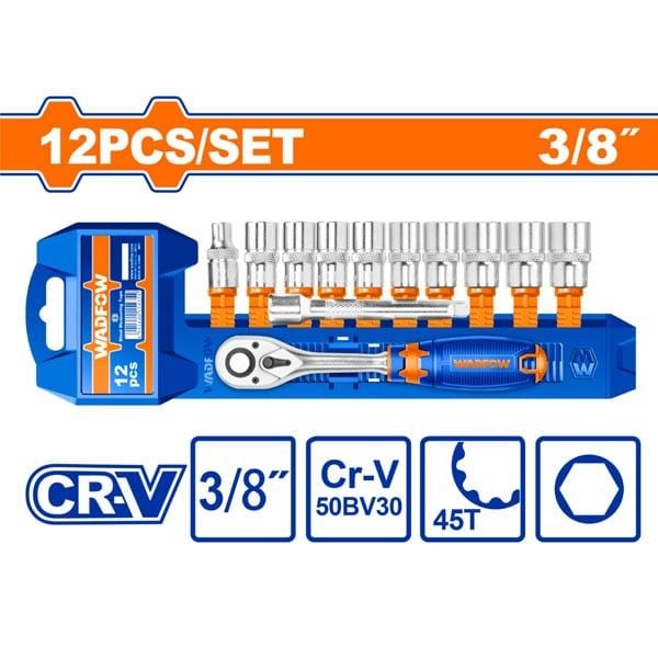 Bộ 12 chi tiết tay vặn đầu tuýp 3/8
