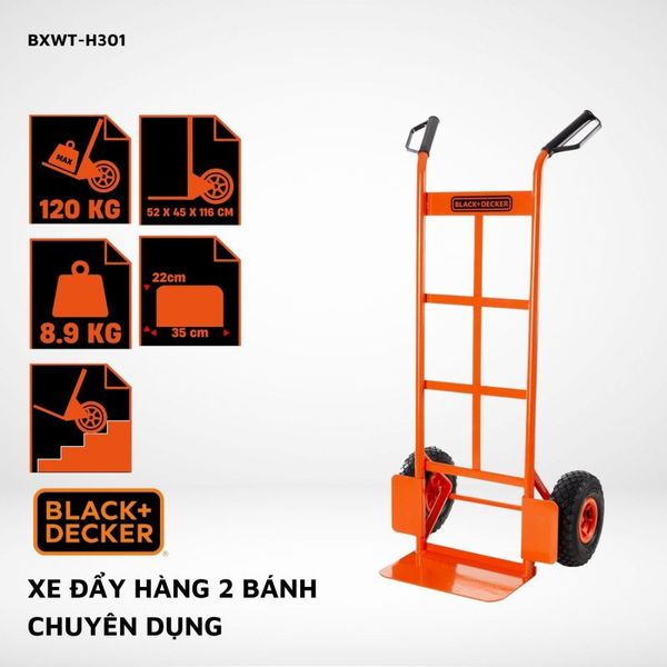 Xe đẩy hàng 2 bánh cao cấp Black and Decker H301 – Tải trọng 120/150kg.