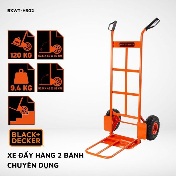 Xe đẩy hàng 2 bánh cao cấp Black and Decker H302 – Tải trọng 120/150kg.