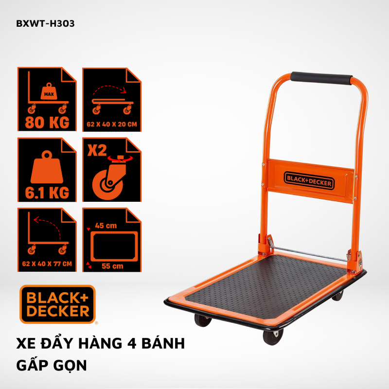 Xe đẩy hàng 4 bánh Black and Decker H303 – Tải trọng 80/100kg.