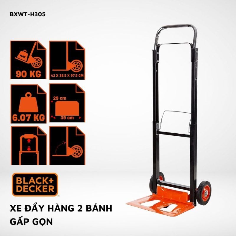 Xe đẩy hàng 2 bánh cao cấp Black and Decker H305 – Tải trọng 90/100kg.