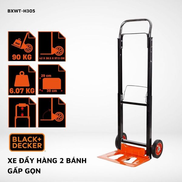 Xe đẩy hàng 2 bánh cao cấp Black and Decker H305 – Tải trọng 90/100kg.