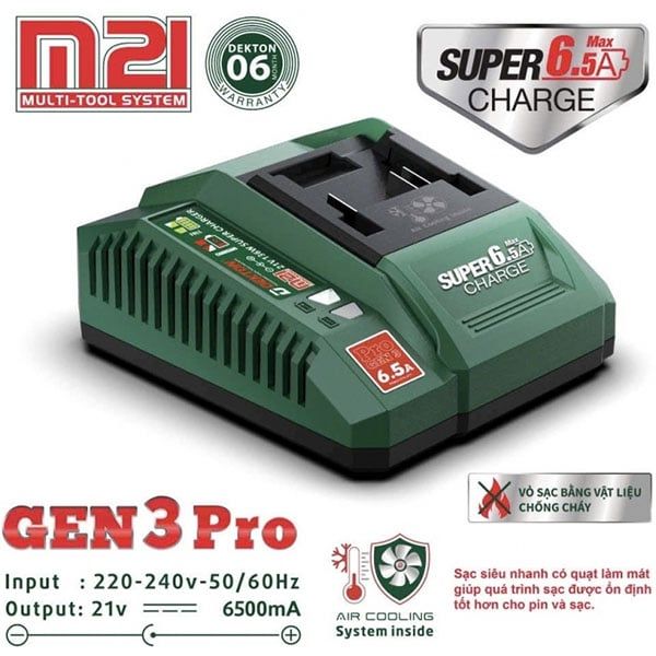 Sạc Nhanh Dekton M21-S65PRO 6.5A 2 Bản Màu Xanh Và Xám Cam