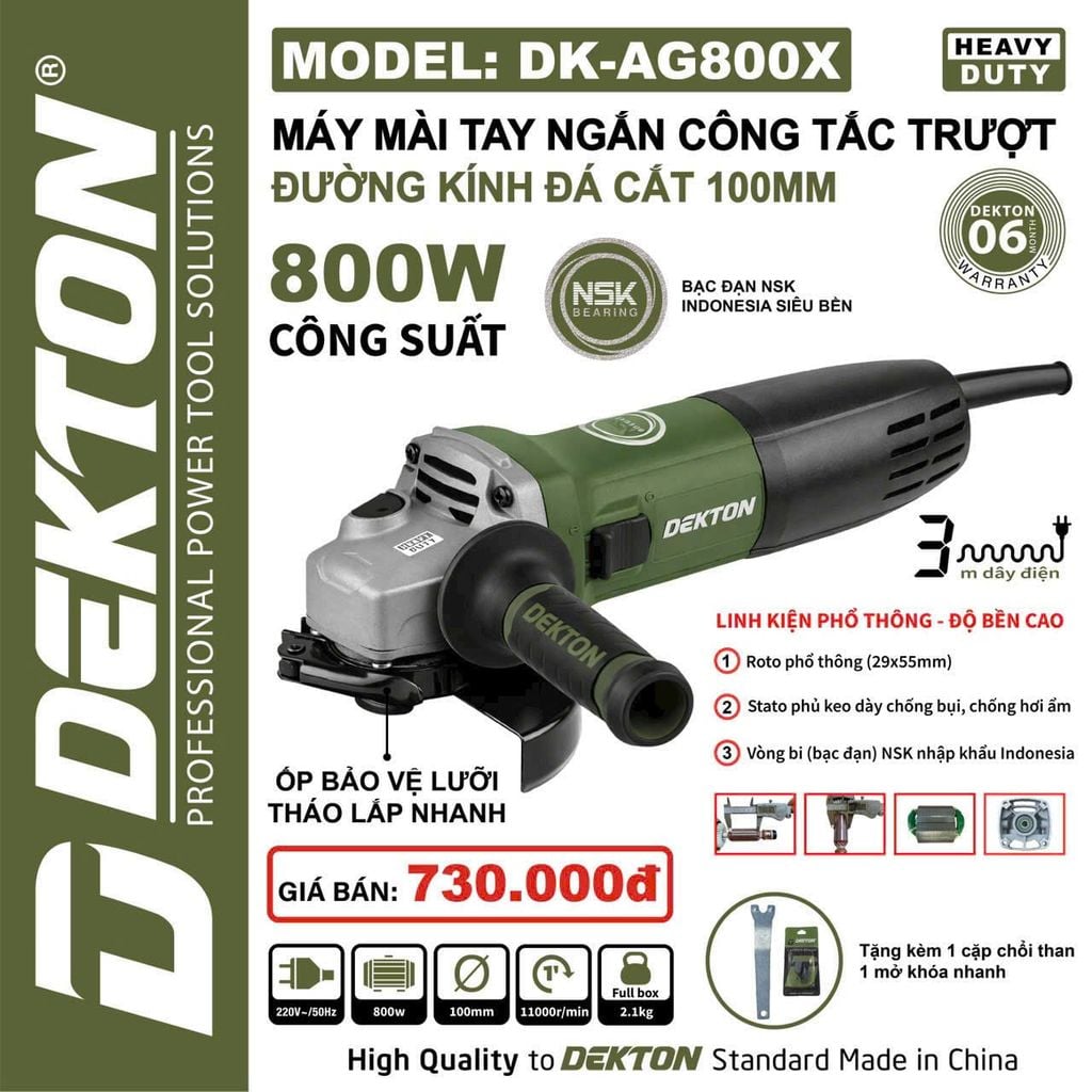 Máy Mài Công Tắc Trượt Dekton DK-AG800X 800W Đường Kính 100mm