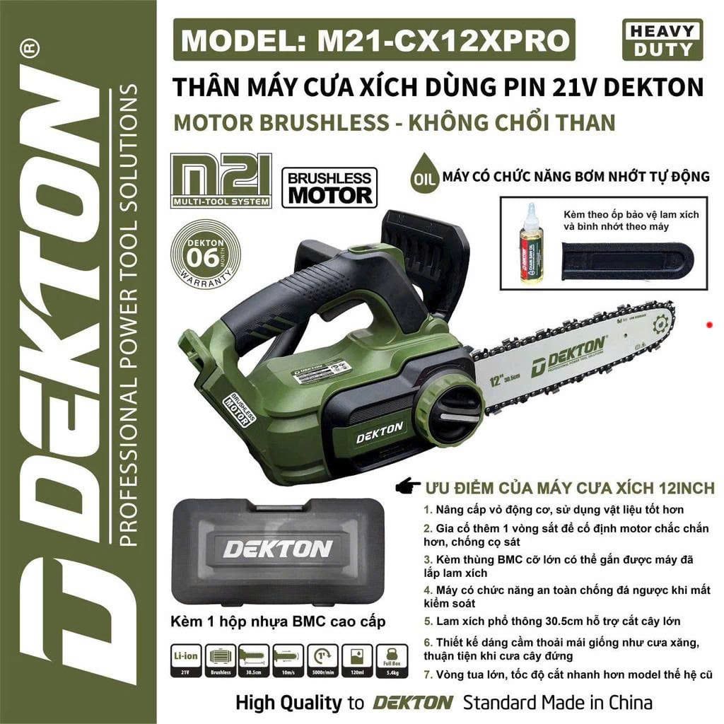 Cưa Xích Pin 12 Inch Dekton M21-CX12XPRO Motor Brushless Oliu
