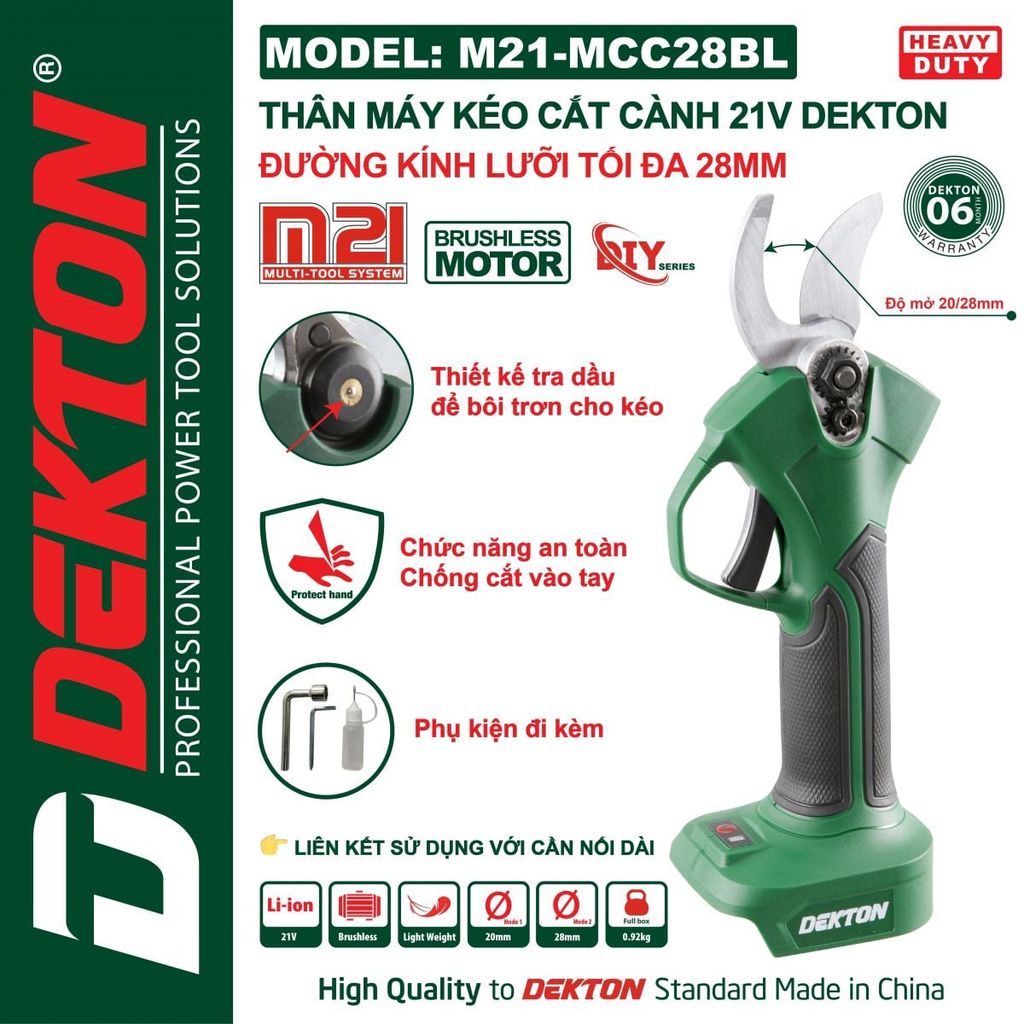 Kéo Cắt Cành Dekton M21-MCC28BL 28mm Pin 21V Motor Brushless
