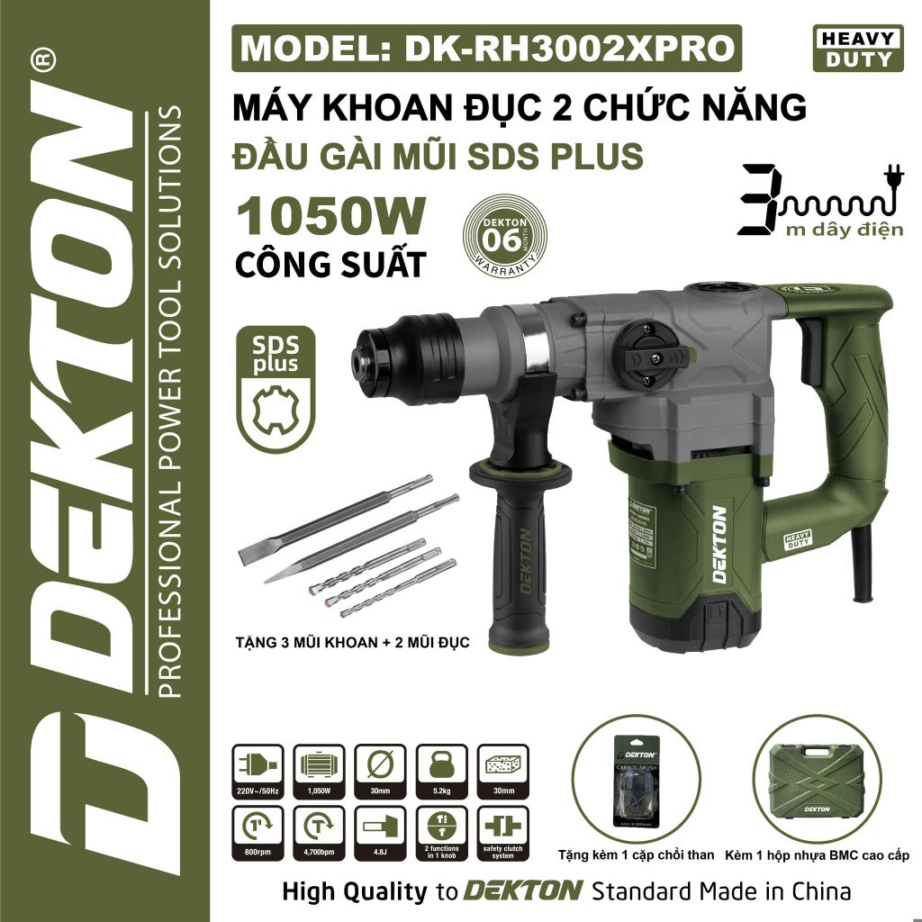 Khoan Đục Bê Tông 2 Chức Năng Dekton DK-RH3002XPRO Chính Hãng