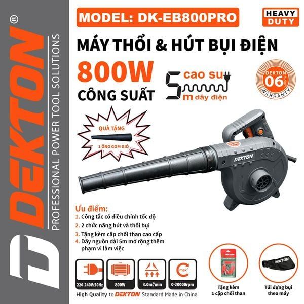 Máy Thổi Hút Bụi Dekton DK-EB800PRO 800W Xám/Xanh