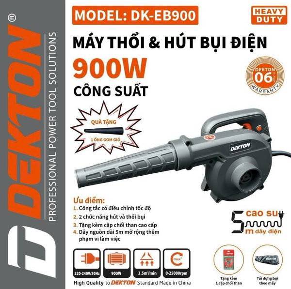 Máy Thổi Hút Bụi Dekton DK-EB900 900W Xám Xanh