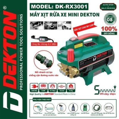 Máy Rửa Xe Dekton DK-RX3001PLUS 1350W 110 Bar Có Đồng Hồ Áp