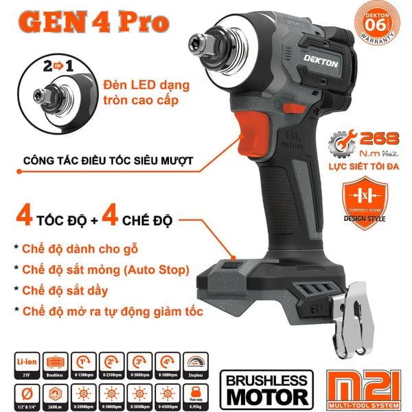 Thân Chuyên Vít Dekton M21-CV268NCP Motor Brushless 4 Tốc Độ