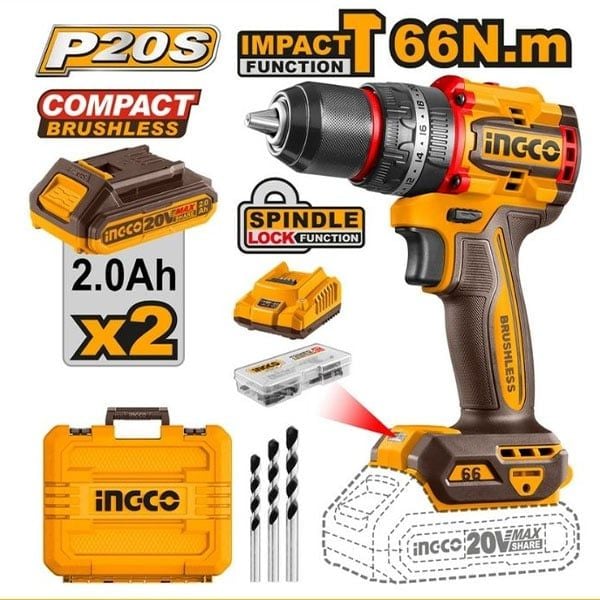 Máy khoan động lực pin 20V Ingco CIDLI20668 (2 Pin 2.0Ah & 1 Sạc)