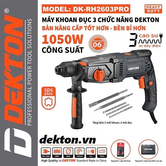 Máy Khoan Đục Bê Tông Dekton DK-RH2603PRO 1050W 3 Chế Độ