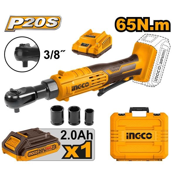 Máy siết bu lông góc dùng pin 20V Ingco CDRLI2060152 (1 Pin 2.0Ah, 1 Sạc)