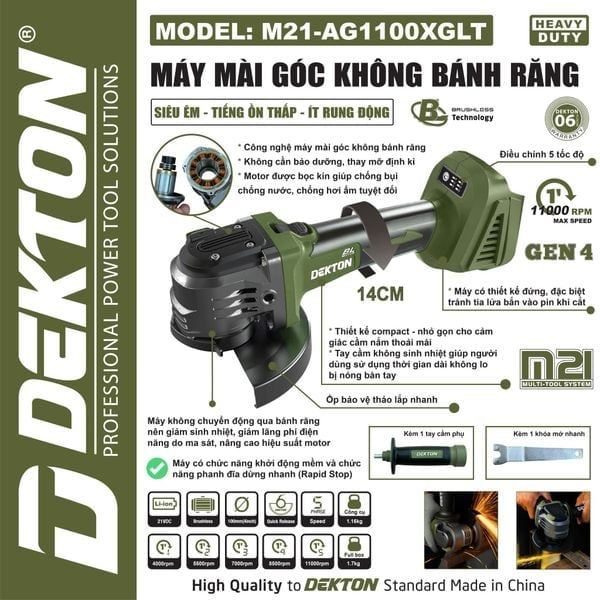 Máy Mài Góc Không Bánh Răng Dekton M21-AG1100XGLT Siêu Êm