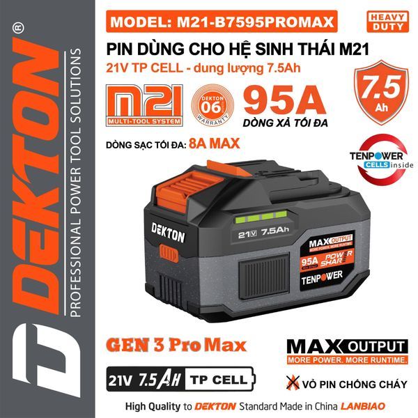 Pin Xe Máy Dekton M21-B7595PROMAX 7.5Ah 95A Vỏ Nhựa Chống Cháy