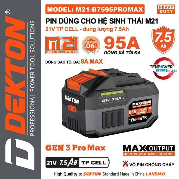Pin Xe Máy Dekton M21-B7595PROMAX 7.5Ah 95A Vỏ Nhựa Chống Cháy