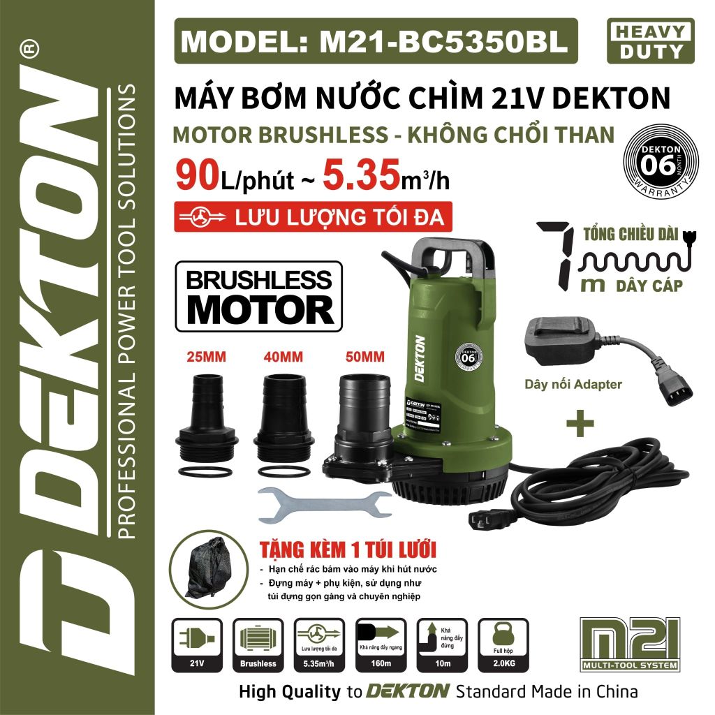 Máy Bơm Nước Chìm Dekton M21-BC5350BL Motor Brushless 21V