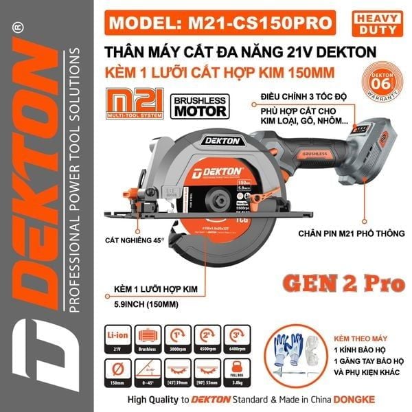 Cưa Đa Năng Dekton M21-CS150PRO 21V Motor Brushless 150mm