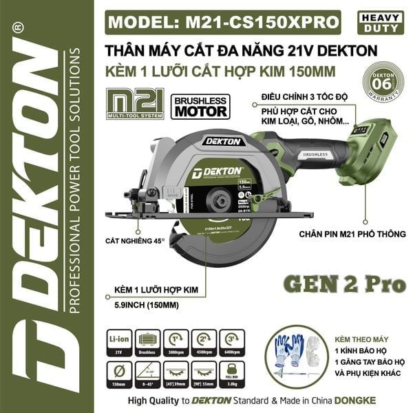 Cưa Đa Năng Dekton M21-CS150XPRO 21V Motor Brushless 150mm