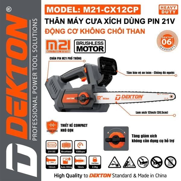 Máy Cưa Xích 12 Inch Dekton M21-CX12CP Động Cơ Không Chổi Than