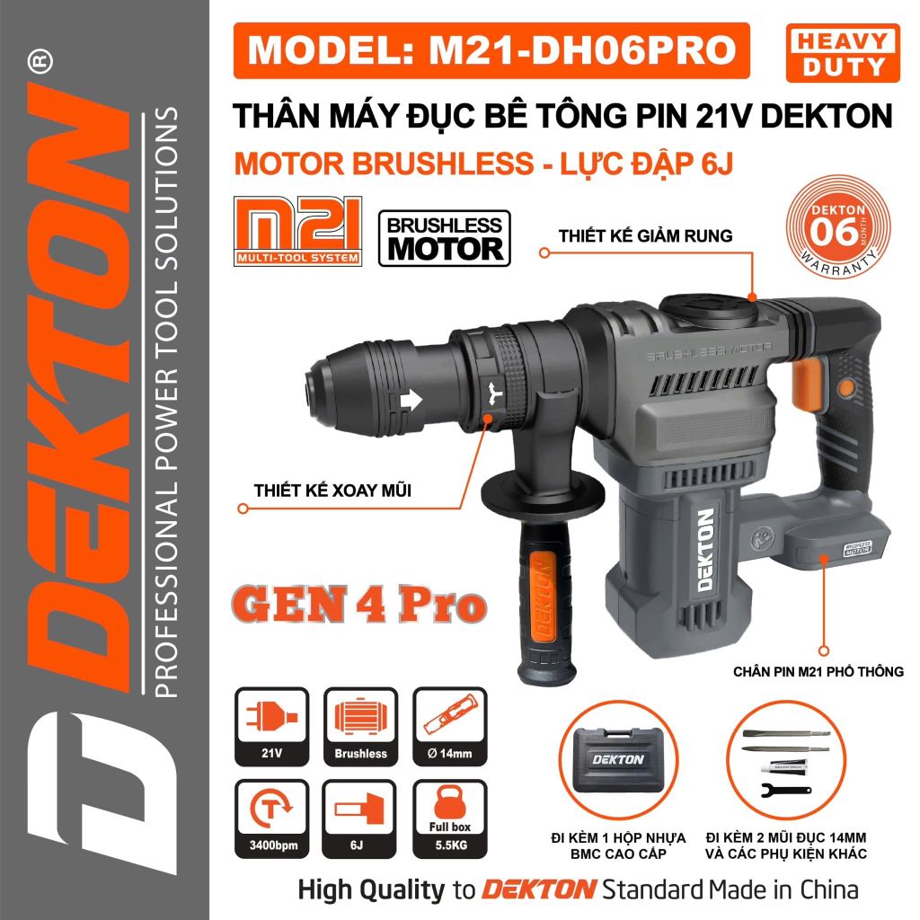 Máy Đục Bê Tông Dekton M21-DH06PRO 21V Motor Brushless 6J
