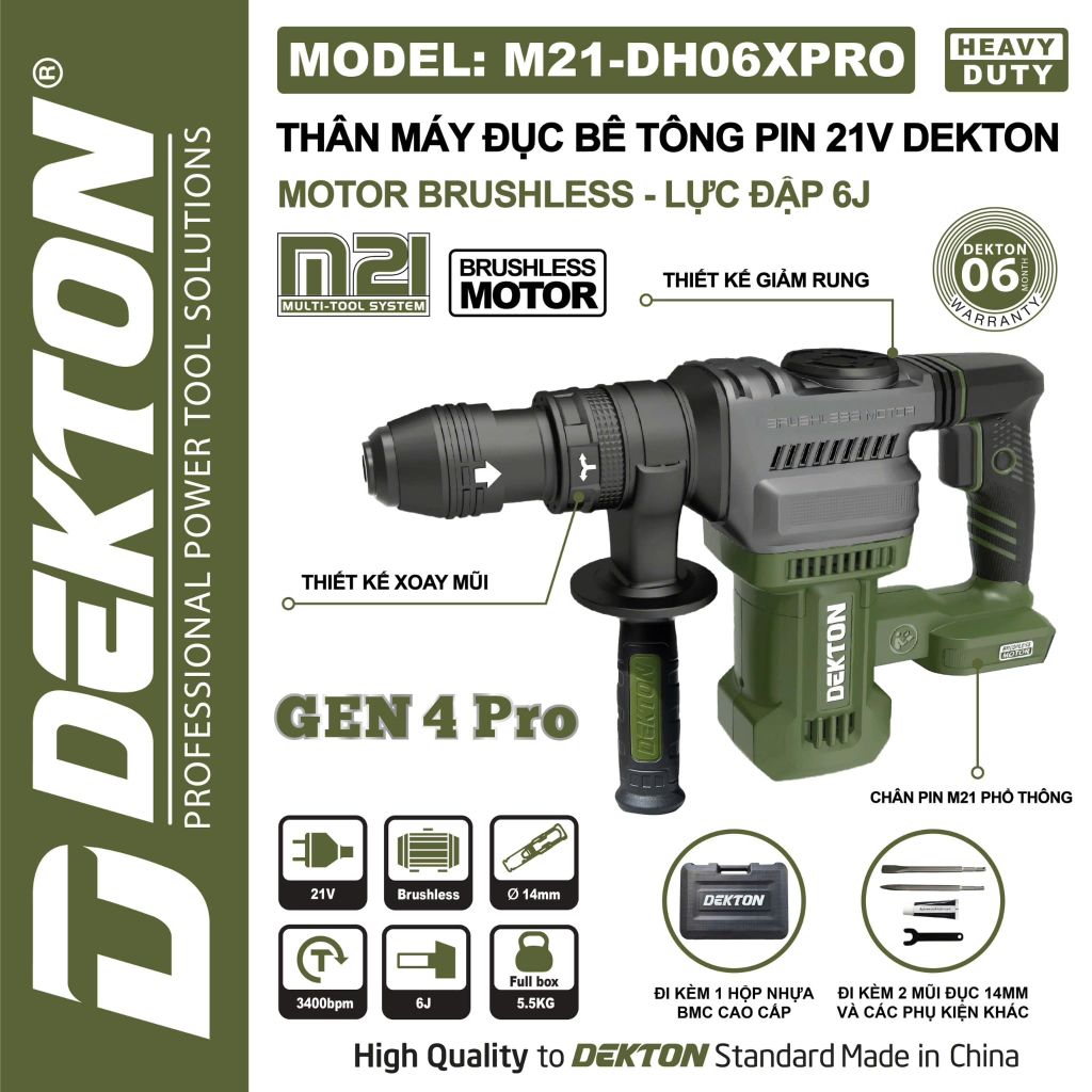 Máy Đục Bê Tông Dekton M21-DH06XPRO 21V Motor Brushless 6J