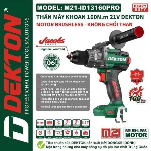Máy Khoan Bắt Vít Dekton M21-ID13160PRO 13mm 160N.m Chuyên Nghiệp