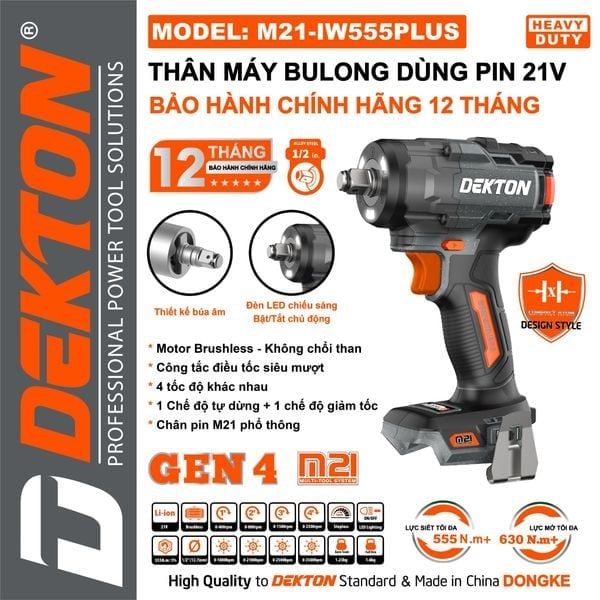 Bulong Pin 21V Dekton M21-IW555PLUS Motor Brushless 555Nm Compact