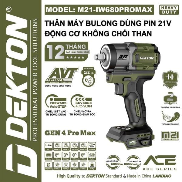 Bulong Pin Dekton M21-IW680 Promax 21V 680Nm Motor Brushless