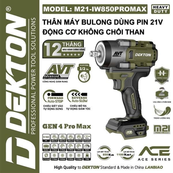 Bulong Pin Dekton M21-IW850 PROMAX 21V Motor Brushless 4 Tốc Độ