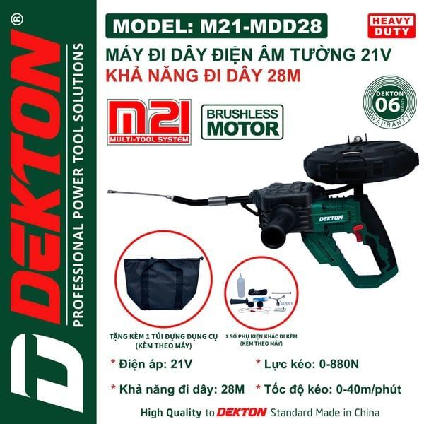 Máy Đi Dây Điện Dekton M21-MDD28 21V Motor Brushless Xanh