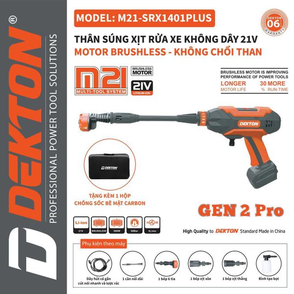 Rửa Xe Pin Brushless Dekton M21-SRX1401PLUS Công Suất 300W 50BAR