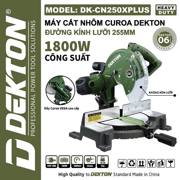 Máy Cắt Nhôm Gỗ Dekton DK-CN250PLUS 255mm 1800W Xanh
