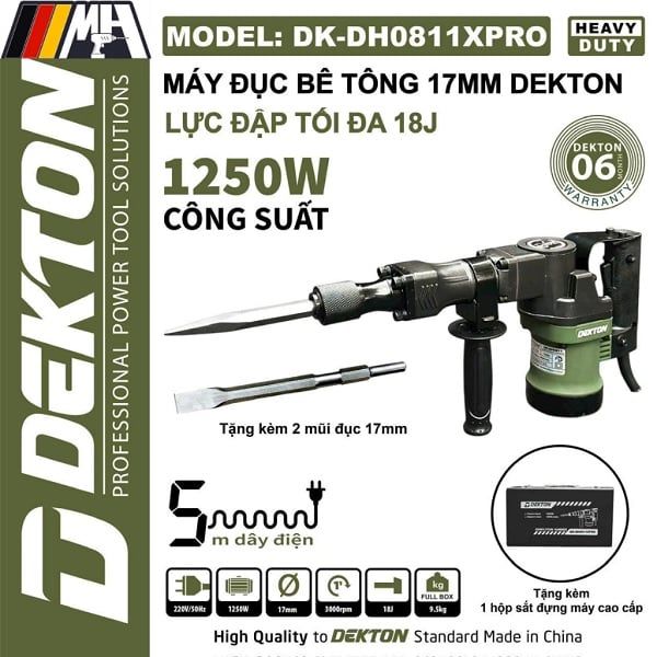 Máy Khoan Đục Bê Tông Dekton DK-DH0811XPRO 17mm 1150W Olive