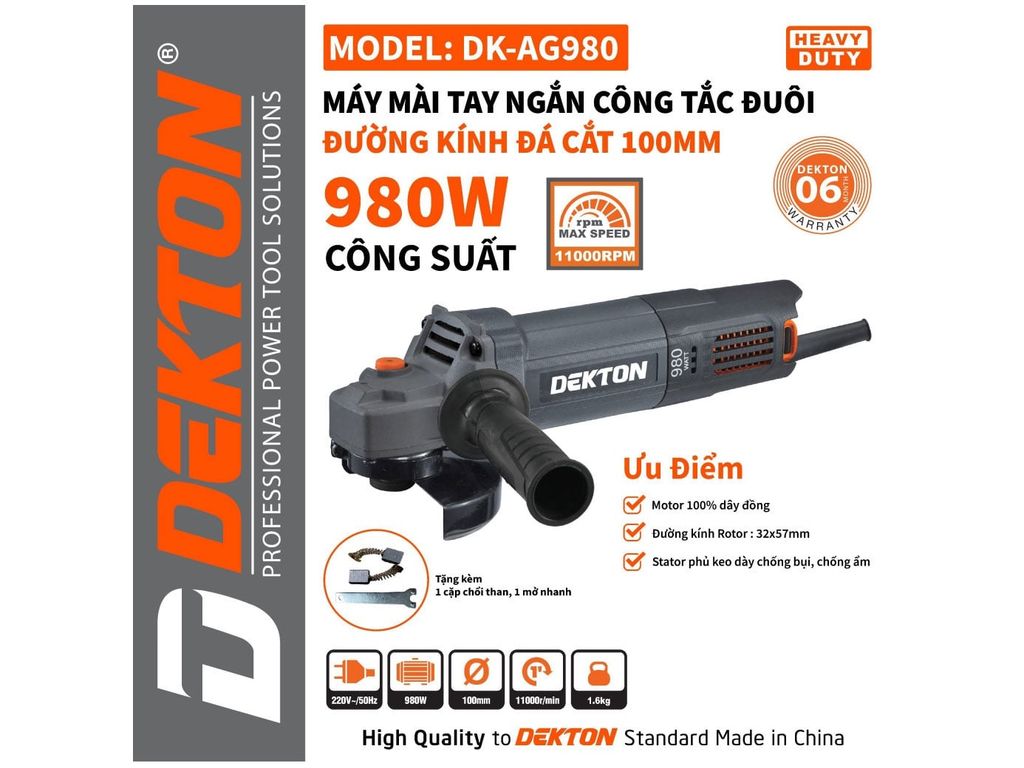 Máy Mài Công Tắc Đuôi Dekton DK-AG980 980W Đường Kính 100mm