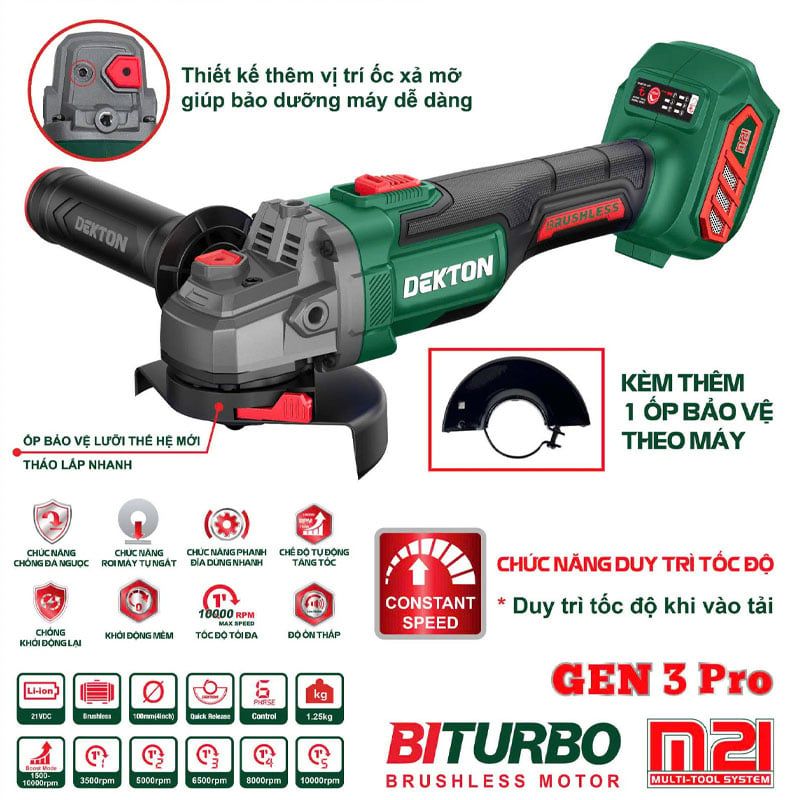 Máy Mài 100mm Dekton M21-AG100XPLUS Pin Full Chức Năng An Toàn