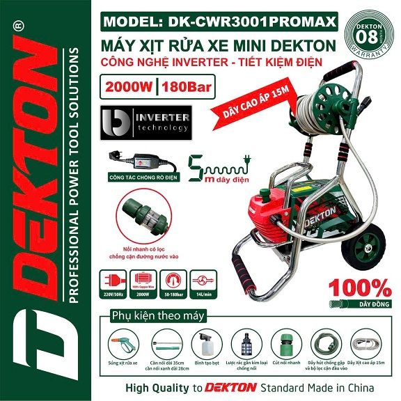 Rửa Xe Khung Kim Loại Có Bánh Xe Dekton DK-CWR3001PROMAX Xanh