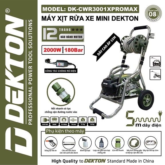 Rửa Xe Khung Kim Loại Dekton DK-CWR3001XPROMAX Có Chỉnh Áp Chống Giật