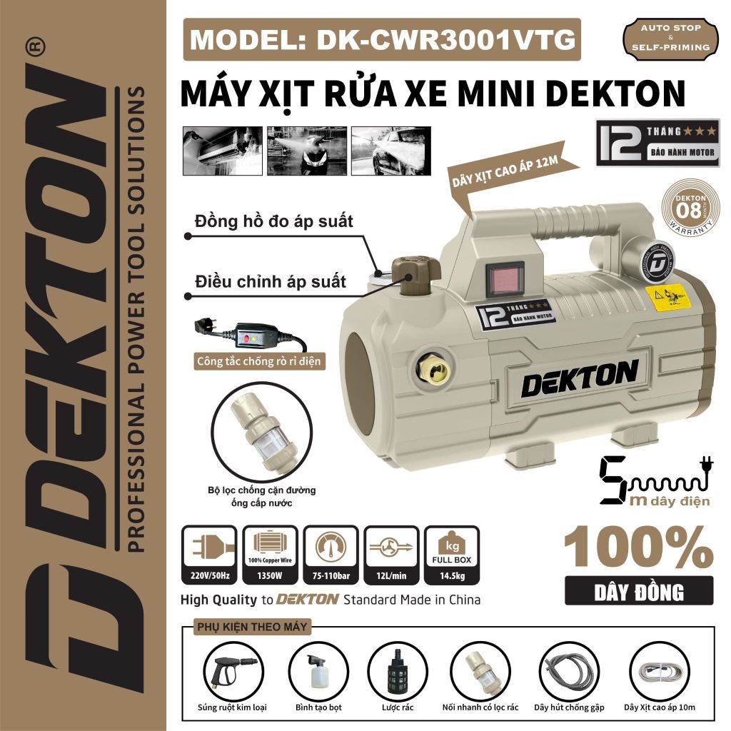 Máy Rửa Xe Dekton DK-CWR3001VTG 1350W 110 Bar Vintage