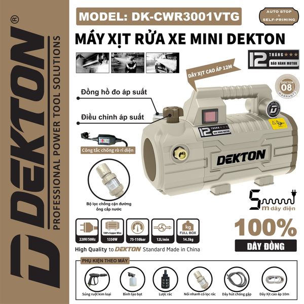 Máy Rửa Xe Dekton DK-CWR3001VTG 1350W 110 Bar Vintage