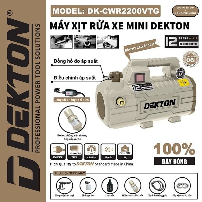 Máy Rửa Xe Dekton DK-CWR2200VTG 790W 80 Bar Vintage Hoài Cổ