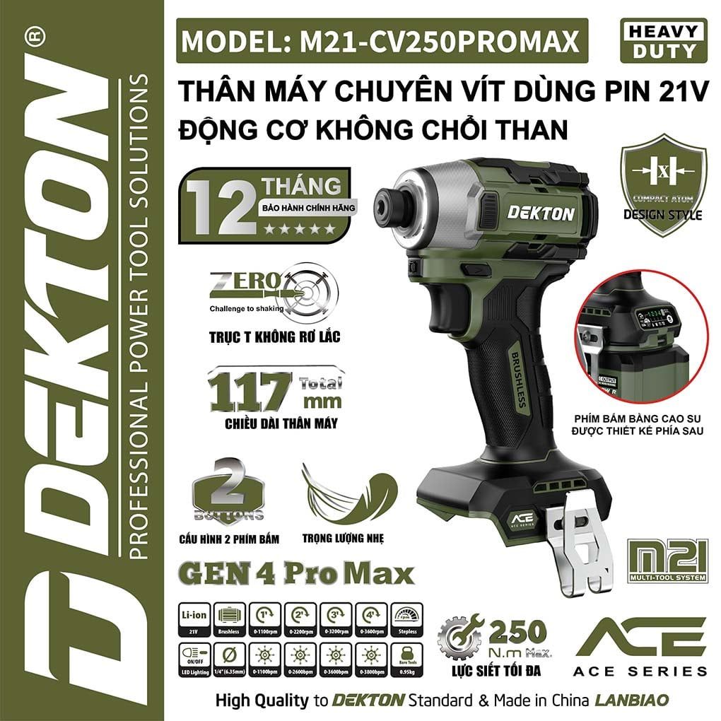 Chuyên Vít Dekton M21-CV250PROMAX 21V Motor Brushless 250Nm