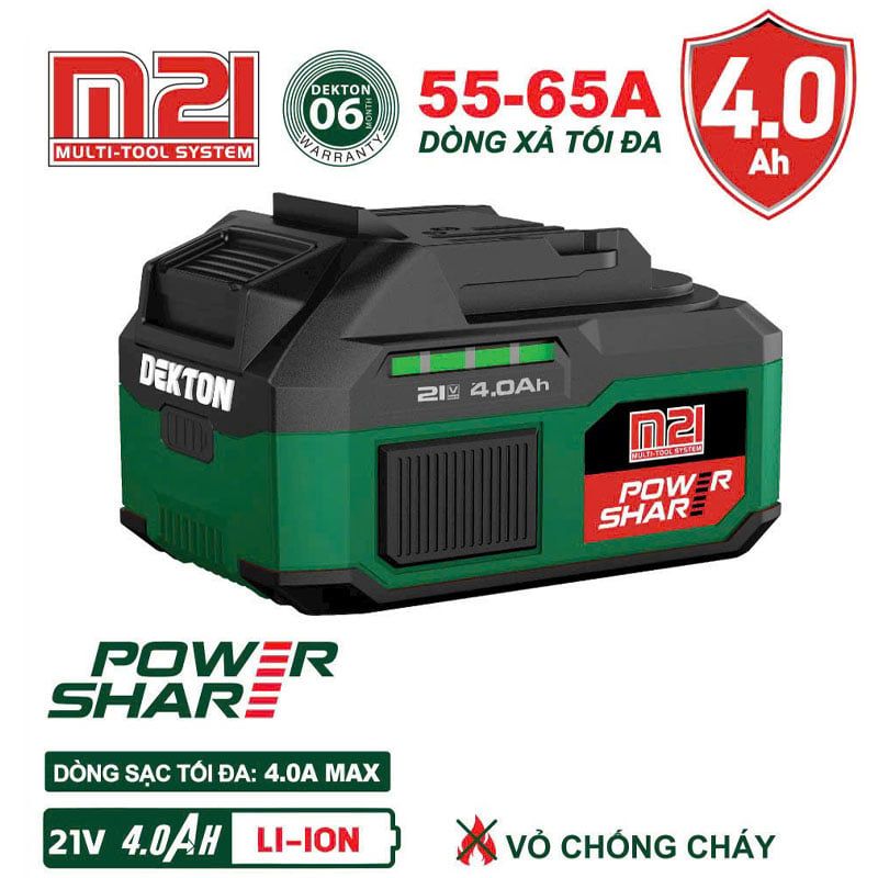 Pin Sạc Dekton M21-B4055A 4.0Ah 10Cell Chống Cháy Xanh Xám