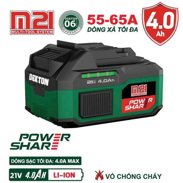 Pin Sạc Dekton M21-B4055A 4.0Ah 10Cell Chống Cháy Xanh Xám