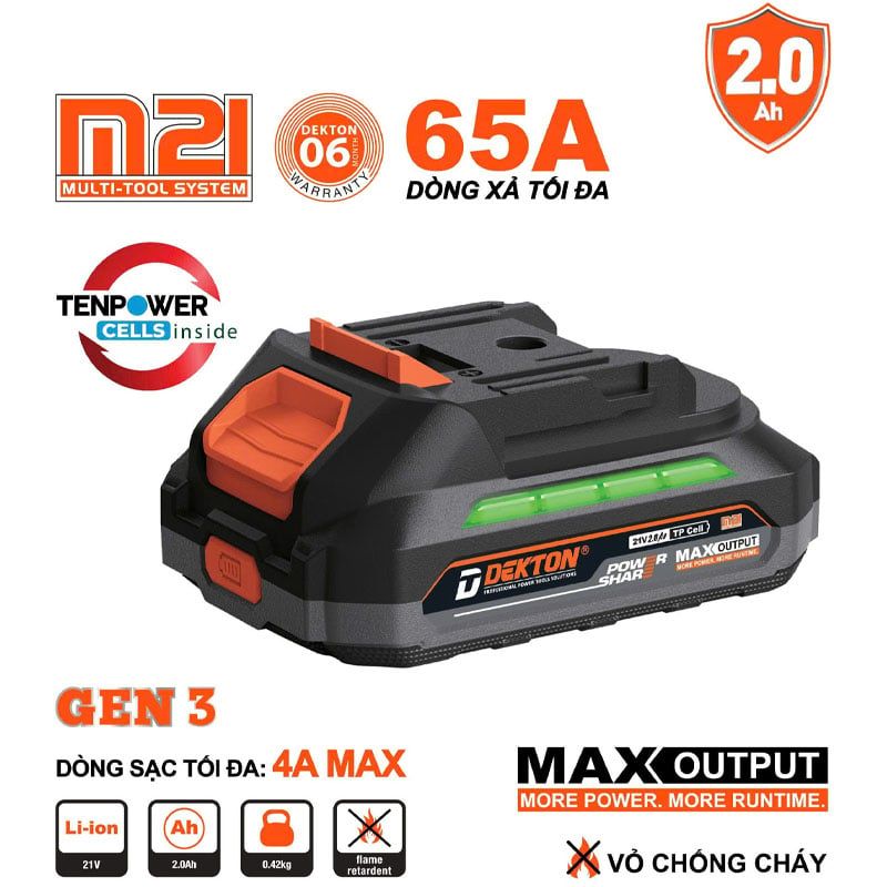 Pin Xe Máy Dekton M21-B2065PLUS 2.0Ah 65A Vỏ Chống Cháy Xám