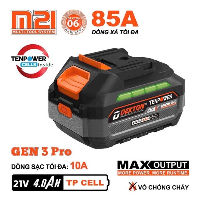 Pin Dekton M21-B4085PLUS 4.0Ah TP 85A Xanh Xám Cam Chính Hãng