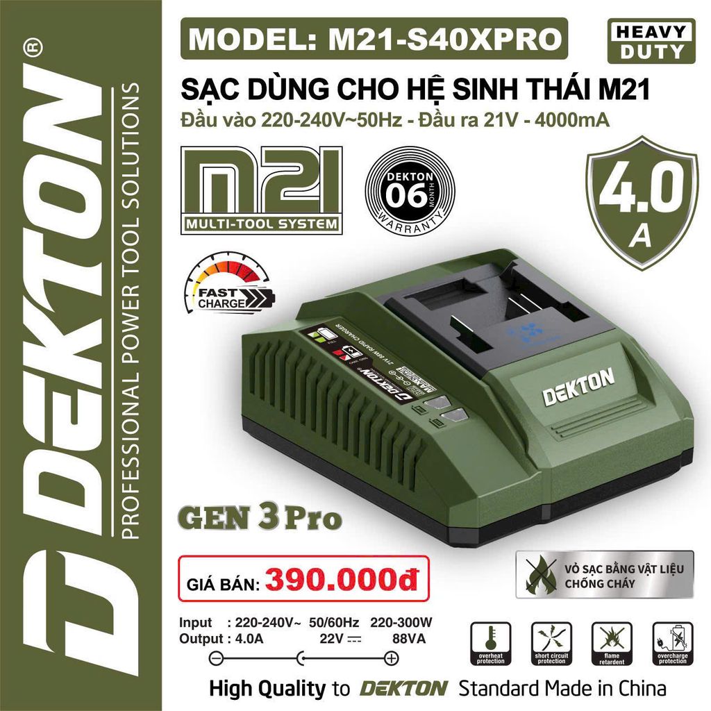 Sạc Nhanh 4.0A Dekton M21-S40XPRO Vỏ Chống Cháy Màu Xanh Oliu
