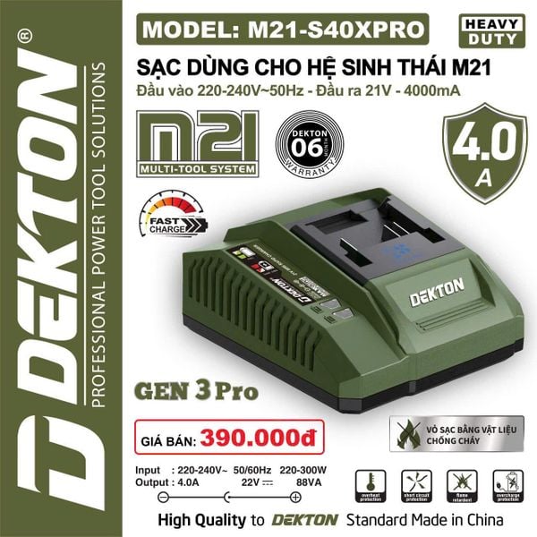 Sạc Nhanh 4.0A Dekton M21-S40XPRO Vỏ Chống Cháy Màu Xanh Oliu